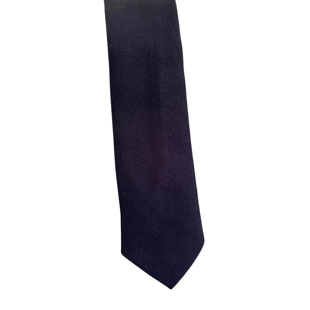 Vintage Navy Blue Solid Skinny Necktie Minimalist Retro Mens Tie